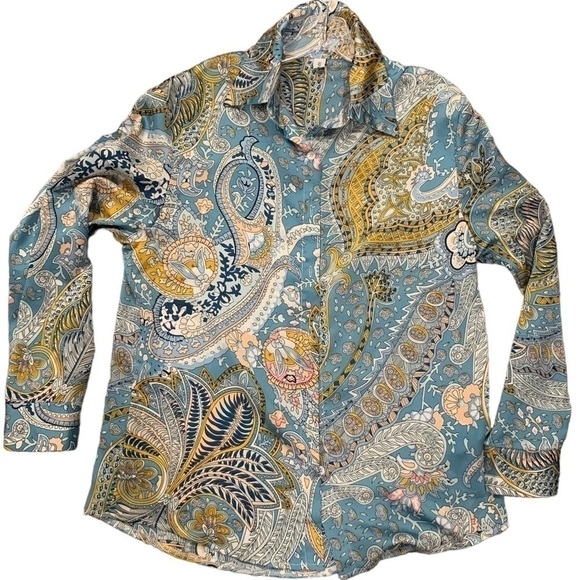 Papaya Long Sleeve Blue Button Front Paisley Shirt - Picture 3 of 8